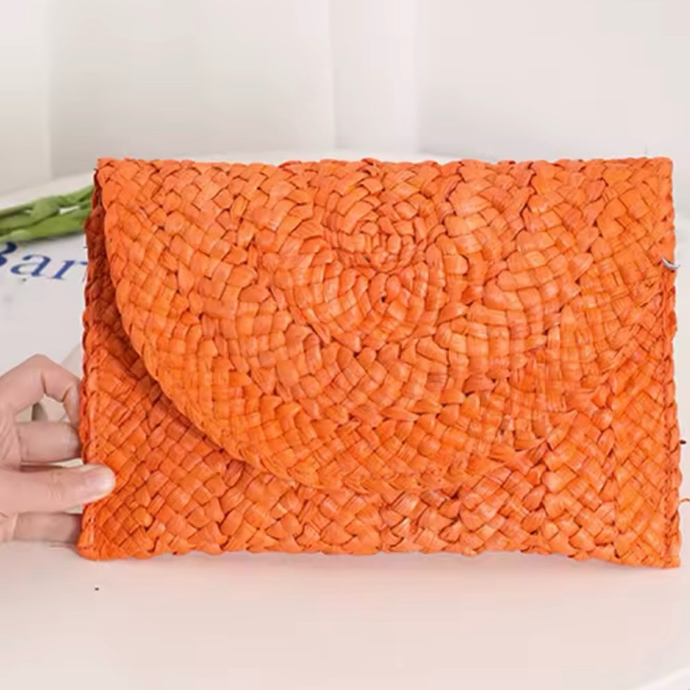 Orange Woven Clutch Bag
